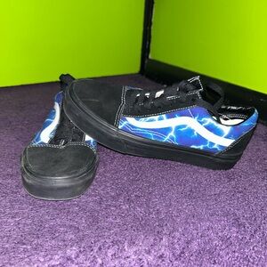 Old Skool Vans with Black and Blue Lightning print